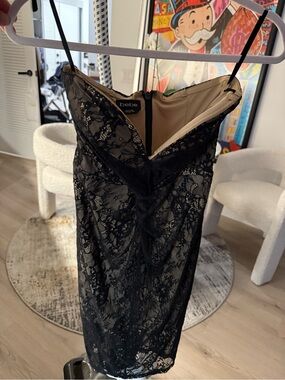bebe Black Lace Slip Dress with Nude Lining